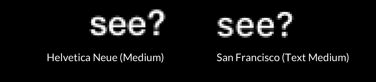 apple san francisco font vs helvetica neue pixelated