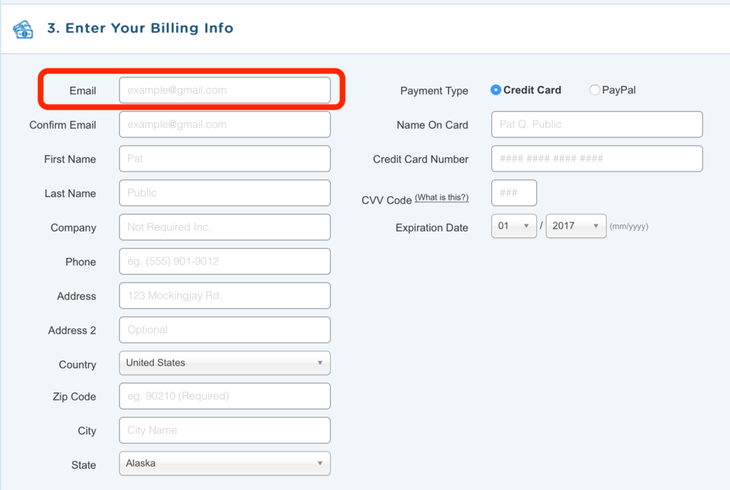 Enter HostGator billing information