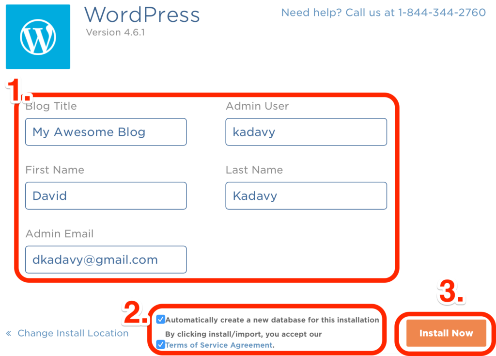 Install WordPress on HostGator to create WordPress blog, screen 2