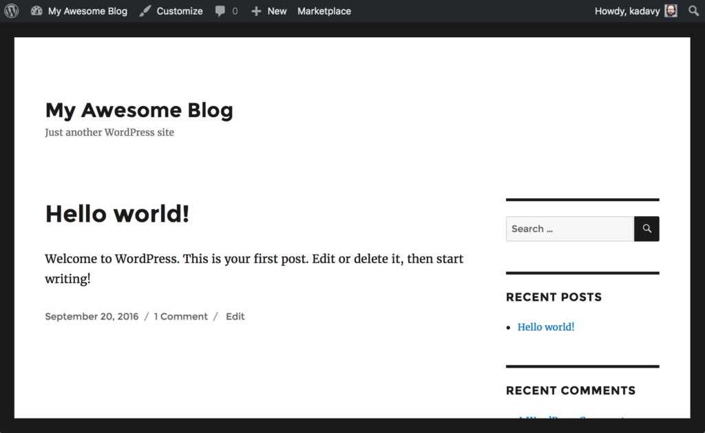 WordPress blog home page
